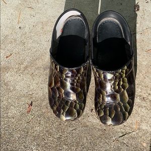 Dansko snake print clogs